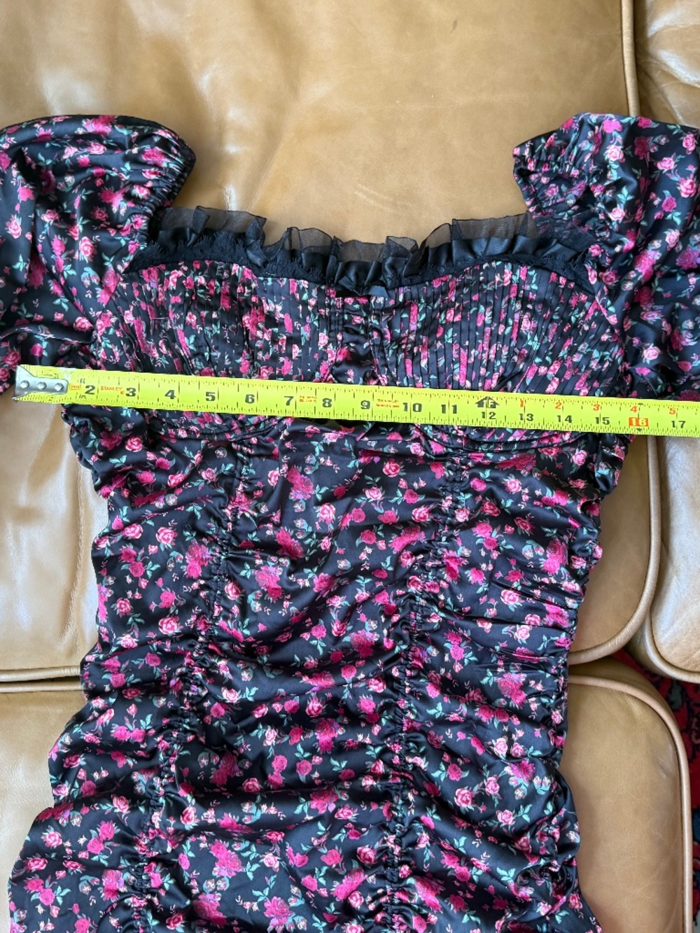 For Love And Lemons Black Mini Dress with Pink Floral Print - Picture 11 of 13